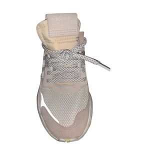 Adidas running shoe, neon green white and khaki